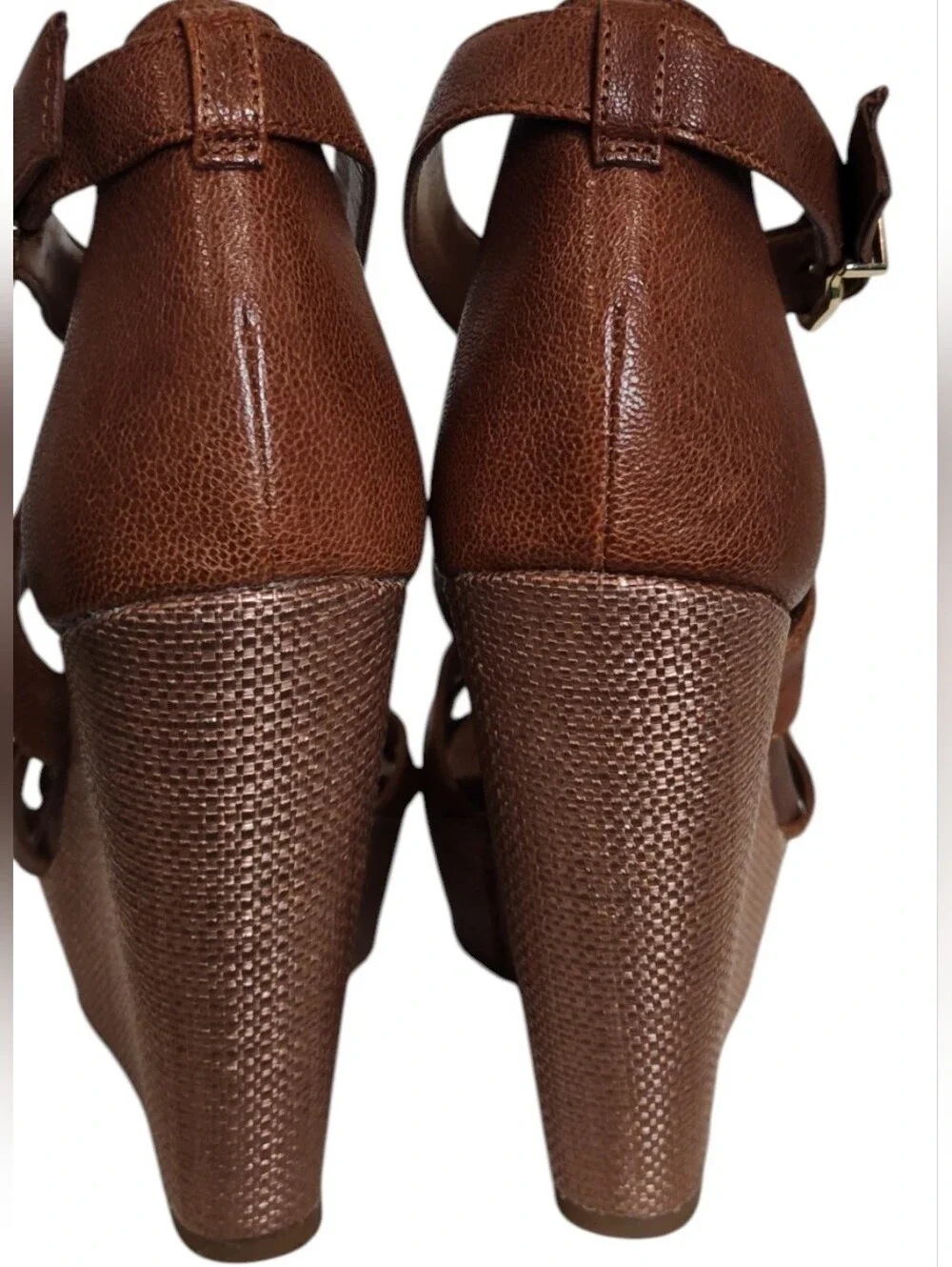 Gianni Bini Brown Leather Crisscross Strappy Platform Wedges 7.5